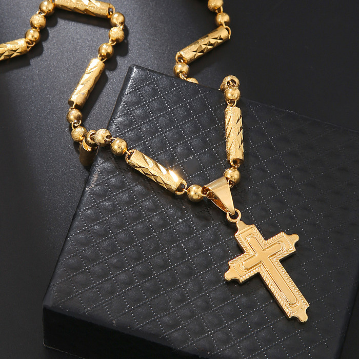 Simple Style Cross Stainless Steel  Plating 18K Gold Plated Pendant Necklace