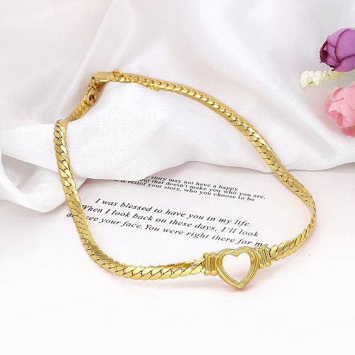 Simple Style Commute Heart Shape Stainless Steel Plating Hollow Out Necklace