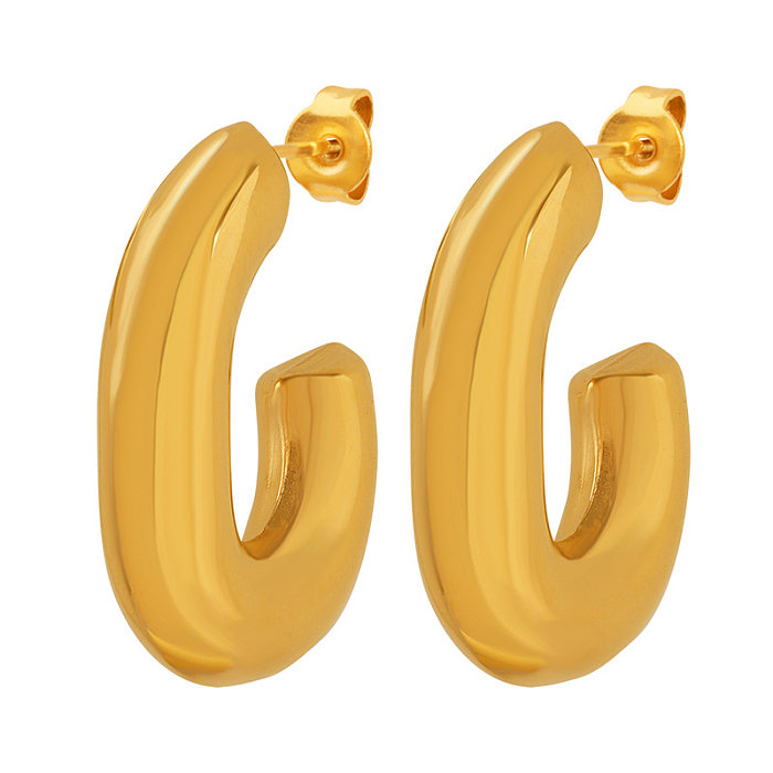 Boucles d'oreilles plaquées en acier inoxydable en forme de U de style simple, 1 paire