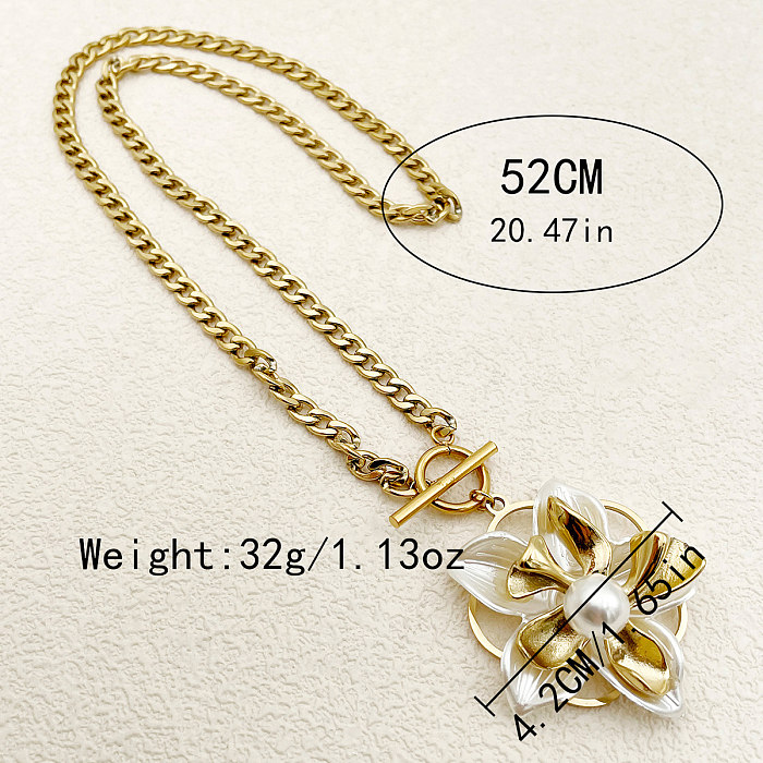 Classical Vintage Style Sweet Flower Stainless Steel  Plating Gold Plated Pendant Necklace