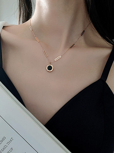 Classic Style Round Number Stainless Steel Plating Pendant Necklace