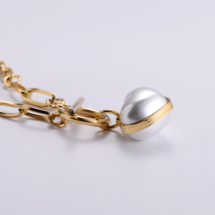 Einfache Halskette mit herzförmigem Perlenanhänger aus Edelstahl mit OT-Kette in Kontrastfarbe
