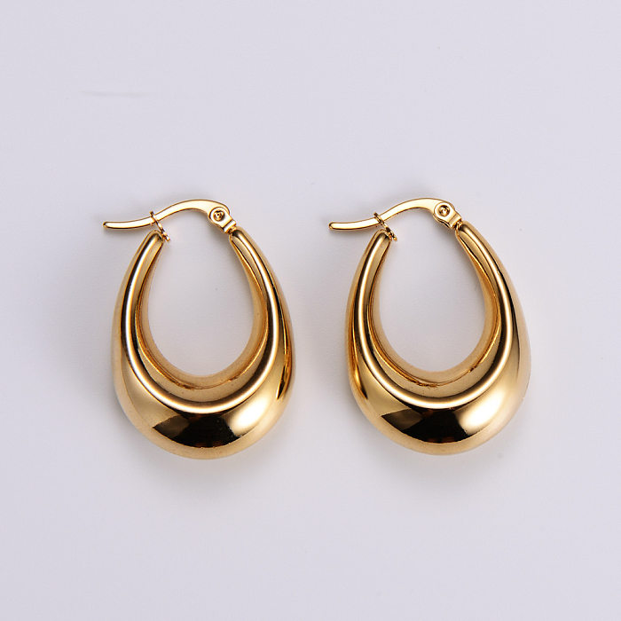 Personality Drop-shaped Electroplating Real Gold Stainless Steel  Hollow Earrings