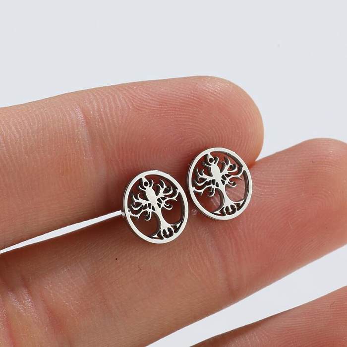 Simple Style Lucky Tree Stainless Steel Ear Studs Plating No Inlaid Stainless Steel  Earrings