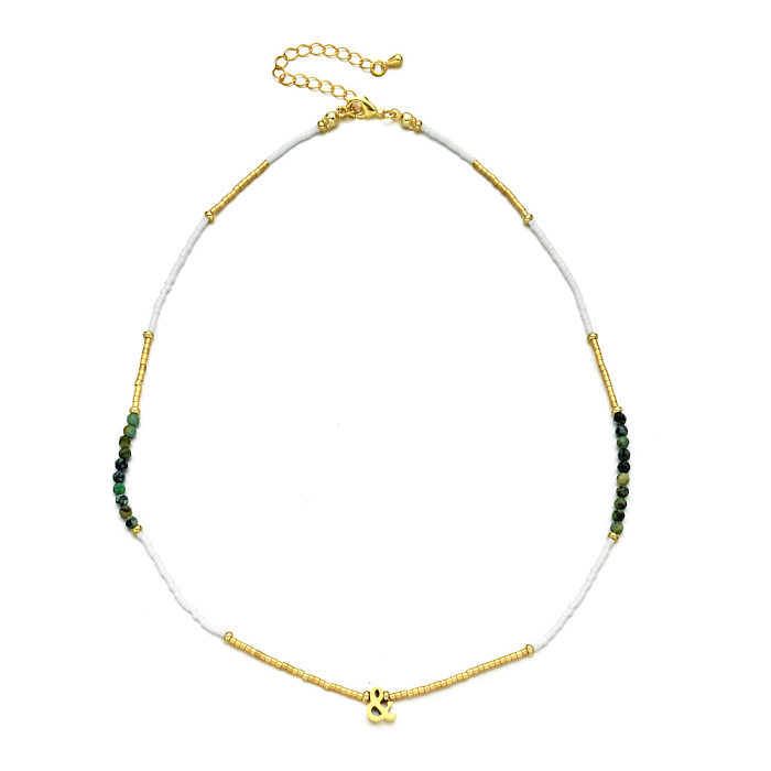 Collier de perles turquoise en acier inoxydable en forme de cœur pour femme
