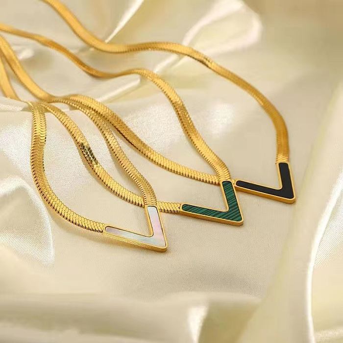 Fashion V Shape Stainless Steel Plating Inlay Shell Necklace 1 Piece