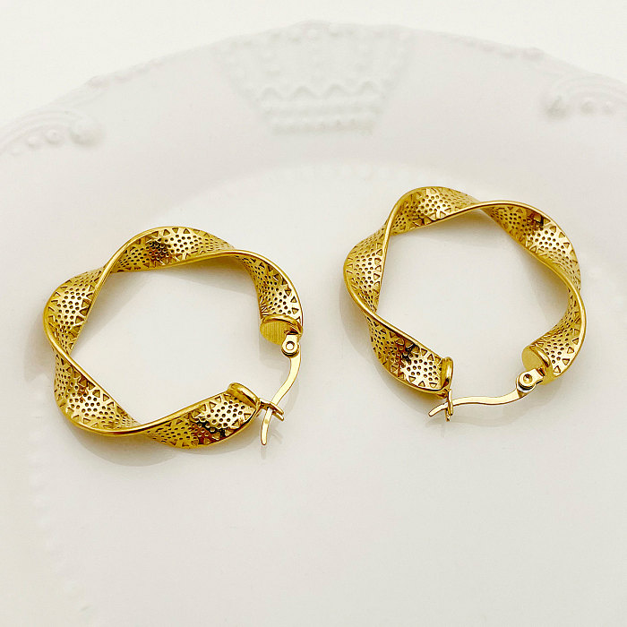 1 Pair Classical Simple Style Waves Plating Stainless Steel  Gold Plated Hoop Earrings