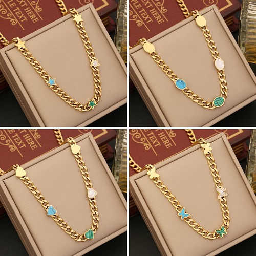 Bohemian Classic Style Star Heart Shape Stainless Steel  Plating Necklace