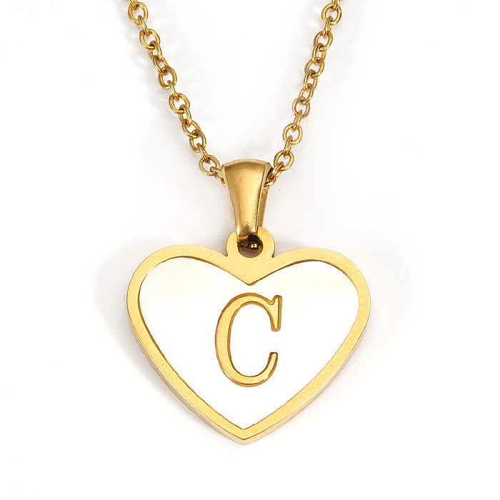 Colar com pingente banhado a ouro 18K em forma de coração com letras estilo IG em aço inoxidável