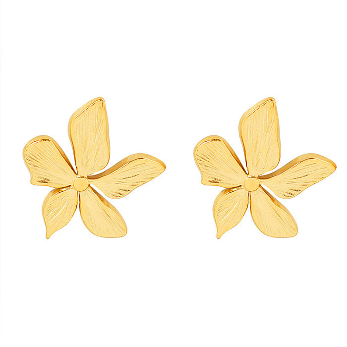 Modische, dreidimensionale, geprägte Retro-Ohrringe aus Edelstahl mit Blütenblatt