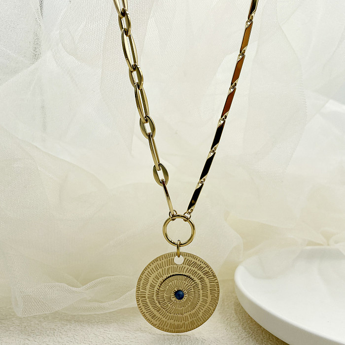 Wholesale INS Style Round Stainless Steel  14K Gold Plated Natural Stone Pendant Necklace