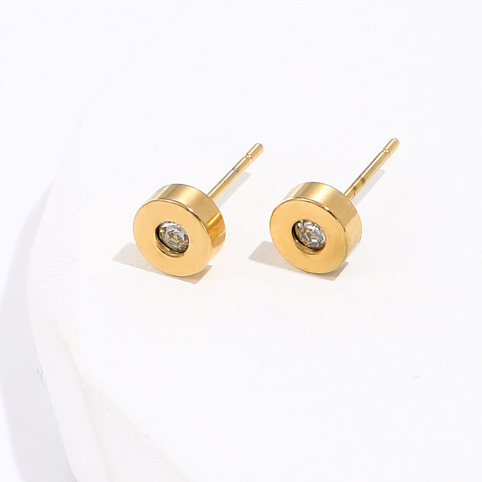 1 Pair Retro Simple Style Round Dots Stainless Steel  Plating Inlay Zircon 18K Gold Plated Ear Studs