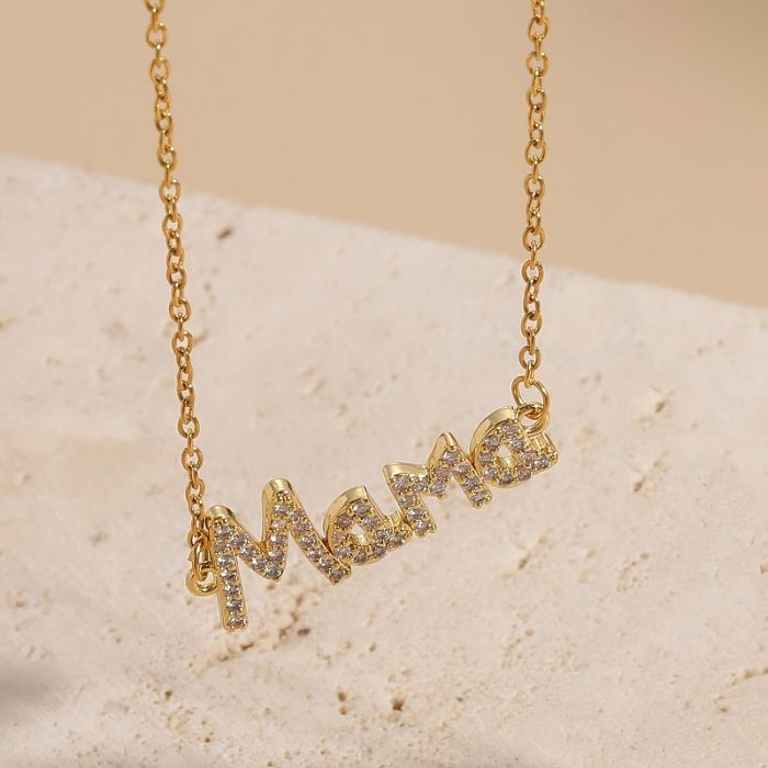 Großhandel Elegante MAMA-Buchstabe-Edelstahl-18-karätige vergoldete Zirkon-Halskette