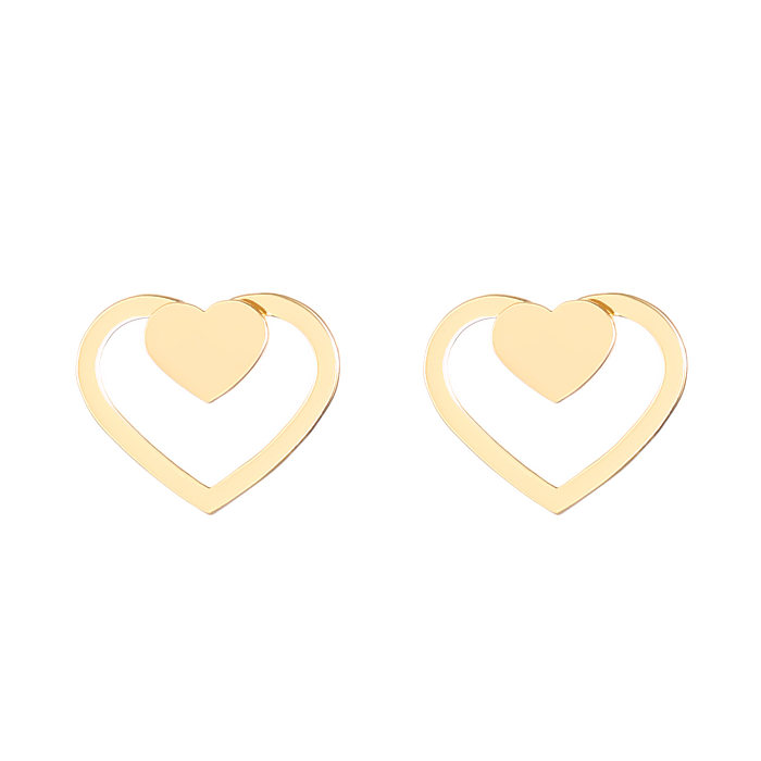 1 paire de clous d'oreilles en acier inoxydable, Style Simple, géométrique, en forme de cœur