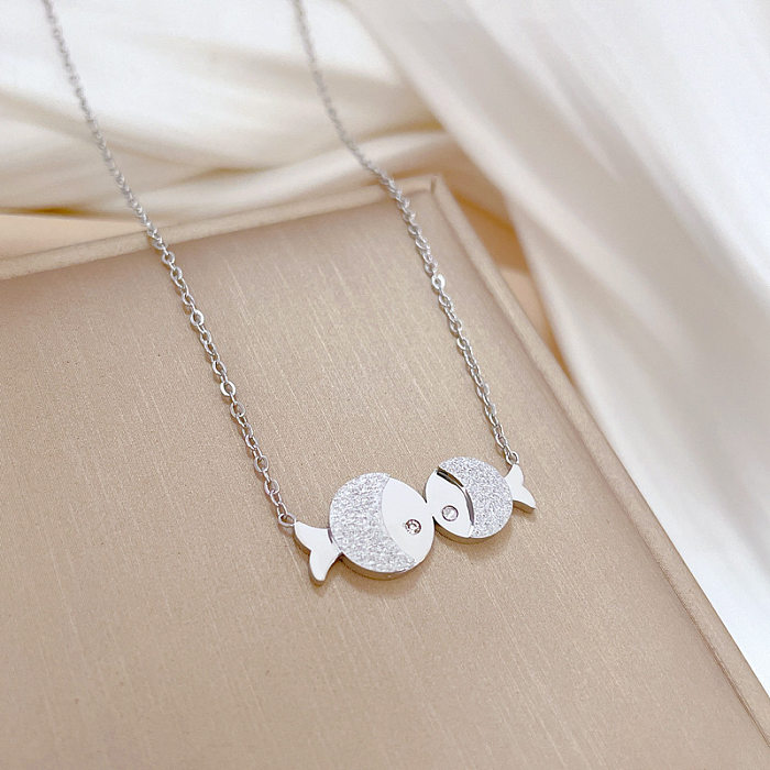 Wholesale Simple Style Fish Stainless Steel Gold Plated Rhinestones Necklace