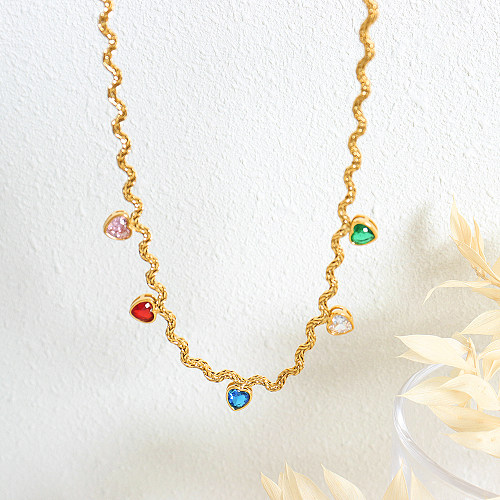 Luxuriöse, glänzende, herzförmige Halskette aus Edelstahl mit Zirkoneinlage und 18-Karat-Vergoldung