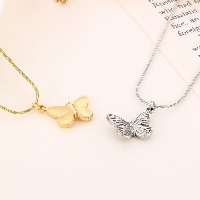 Schlichter Stil, Stern-Schmetterlings-Halskette mit vergoldetem Edelstahl-Anhänger