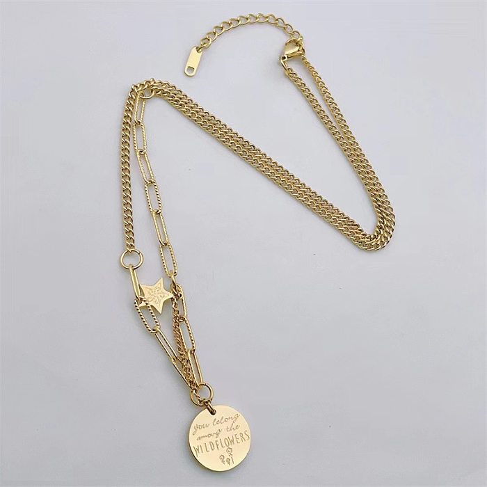 Hip-hop exagerado estilo simples estrela chapeamento de aço inoxidável tridimensional metal 18k banhado a ouro colares em camadas