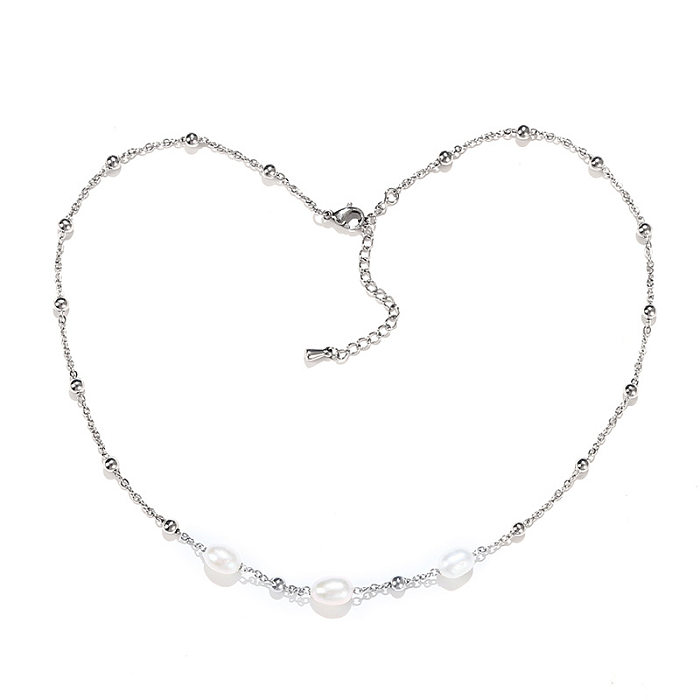 Elegant Water Droplets Stainless Steel  Freshwater Pearl Beaded Necklace
