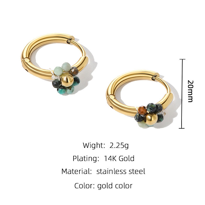1 Pair IG Style Simple Style Circle Flower Beaded Plating Stainless Steel  14K Gold Plated Earrings