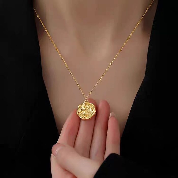 Classic Style Flower Stainless Steel Plating 18K Gold Plated Pendant Necklace