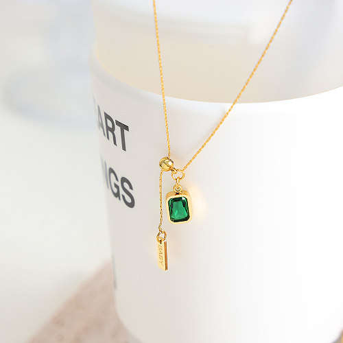 Elegant Luxurious Shiny Square Stainless Steel Plating Inlay Zircon 18K Gold Plated Pendant Necklace