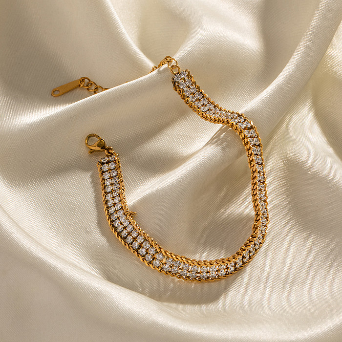 INS estilo coreano estilo geométrico chapeamento de aço inoxidável inlay zircão 18K pulseiras banhadas a ouro