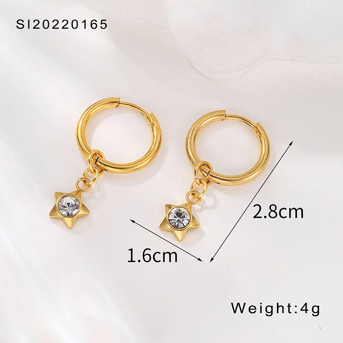 1 Pair Elegant Star Inlay Stainless Steel  Zircon Drop Earrings