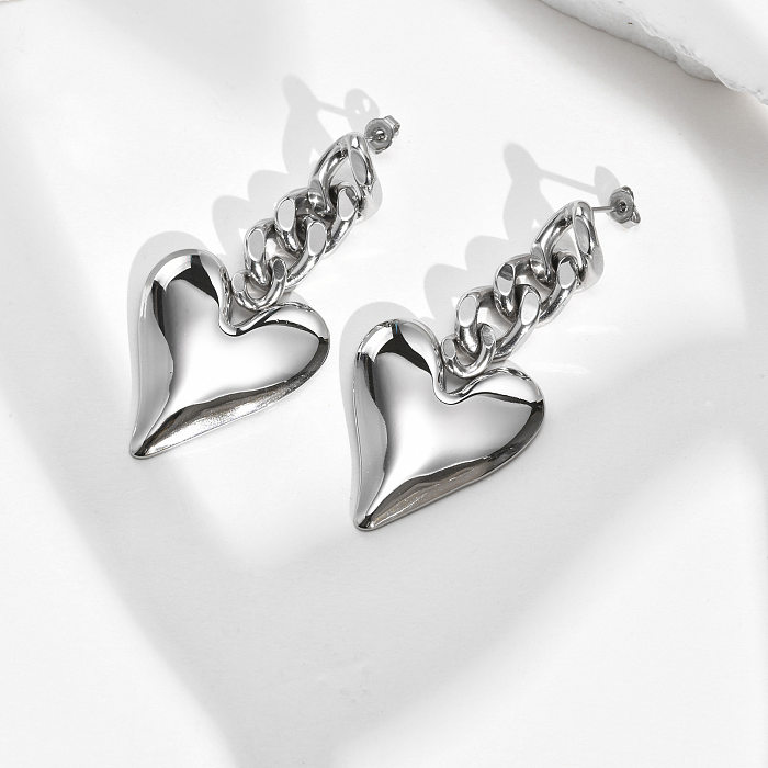 Boucles d'oreilles pendantes en acier inoxydable en forme de coeur à la mode, boucles d'oreilles en acier inoxydable plaquées 1 paire