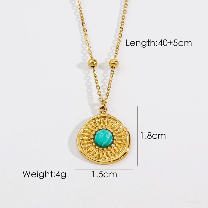 Modern Style Geometric Flower Butterfly Shell Stainless Steel Plating Inlay Natural Stone Pendant Necklace
