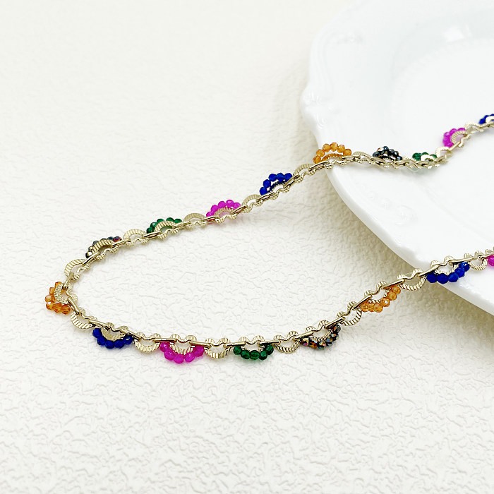 Großhandel: Einfache Halskette mit geometrischem Edelstahl und 14 Karat vergoldetem künstlichem Kristall