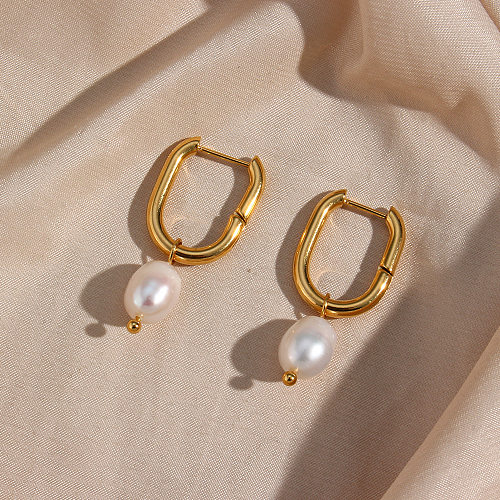 Boucles d'oreilles pendantes en acier inoxydable en forme de U à la mode, placage de perles, boucles d'oreilles en acier inoxydable