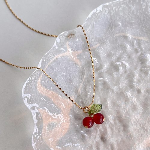 Casual Sweet Cherry Stainless Steel Plating 18K Gold Plated Pendant Necklace