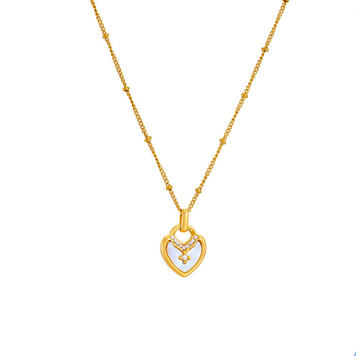 Streetwear Heart Shape Stainless Steel  Plating Shell 18K Gold Plated Pendant Necklace