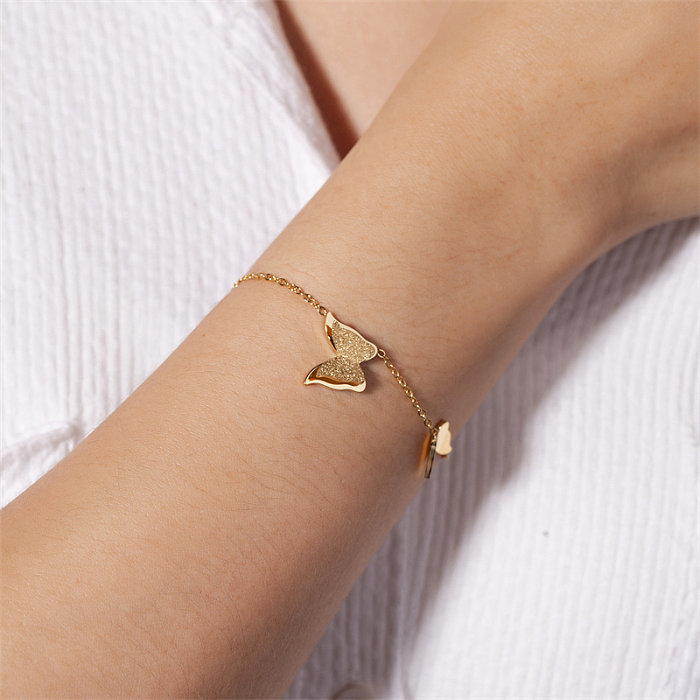 Sweet Butterfly Stainless Steel Polishing Plating Rose Gold Plated Gold Plated Bracelets
