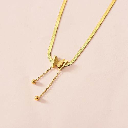 Vintage Style Sweet Butterfly Stainless Steel Plating Chain 18K Gold Plated Necklace Pendant