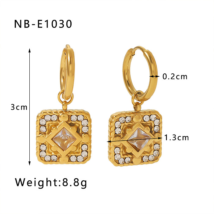 1 Pair Classical Vacation Simple Style Square Heart Shape Plating Inlay Stainless Steel  Zircon 18K Gold Plated Drop Earrings