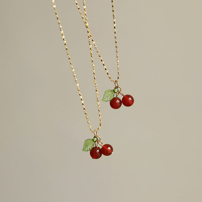 IG Style Sweet Cherry Edelstahl-Beschichtung, 18 Karat vergoldete Anhänger-Halskette