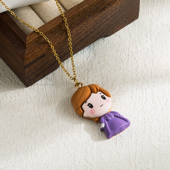 Prinzessin süße süße Cartoon-Figur Edelstahl Polymer Clay 18K vergoldet Anhänger Halskette in großen Mengen
