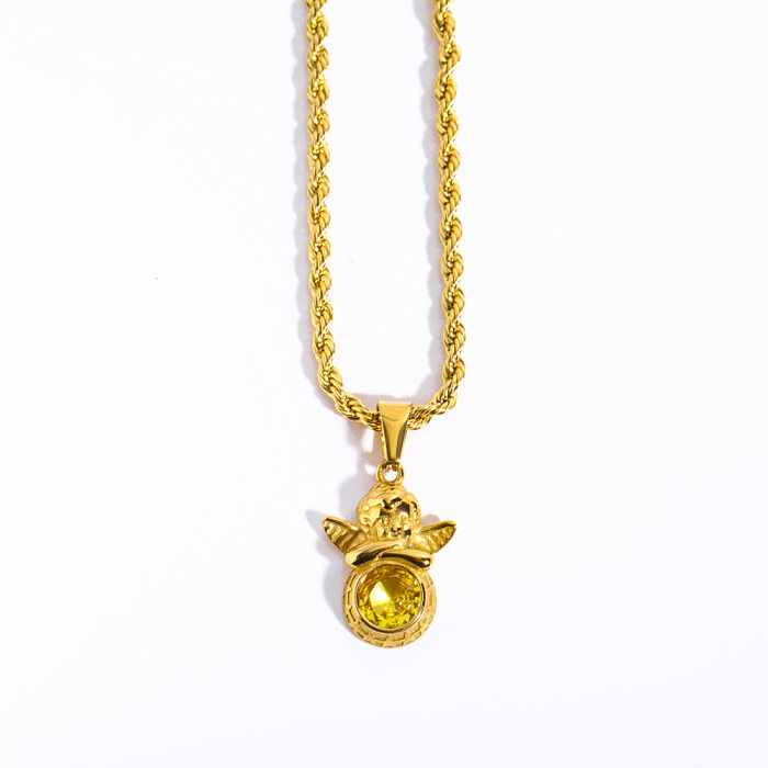 Collier avec pendentif carré en acier inoxydable, Style Simple et décontracté, incrustation de Zircon plaqué or