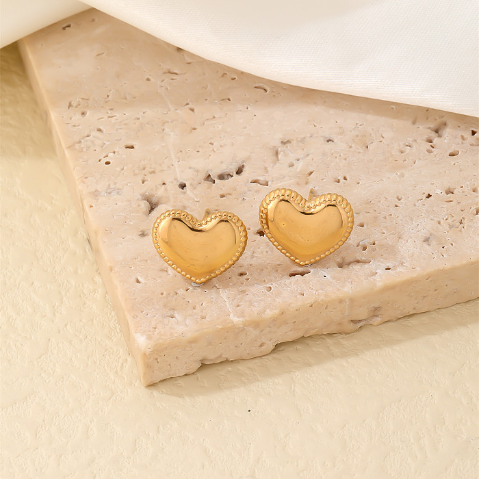 1 par bonito estilo simples forma de coração polimento chapeamento de aço inoxidável banhado a ouro branco brincos de orelha banhados a ouro