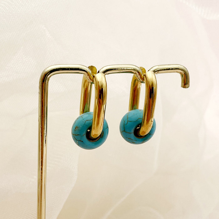 Boucles d'oreilles pendantes pour femmes, 1 paire, incrustation carrée en acier inoxydable, pierre naturelle plaquée or