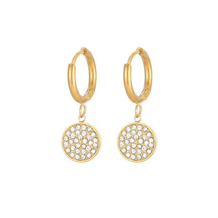 1 Pair Vintage Style Simple Style Round Plating Inlay Stainless Steel  Rhinestones White Gold Plated Gold Plated Drop Earrings