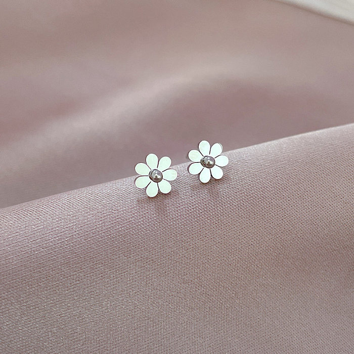 1 Pair Basic Simple Style Commute Flower Plating Stainless Steel Ear Studs