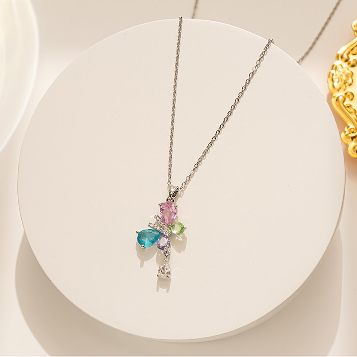 Simple Style Butterfly Stainless Steel  Plating Inlay Zircon 18K Gold Plated Pendant Necklace