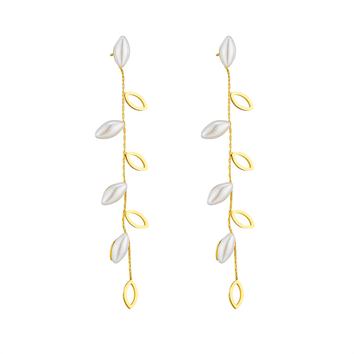 1 paire de boucles d'oreilles pendantes en acier inoxydable plaqué or 18 carats, style coréen