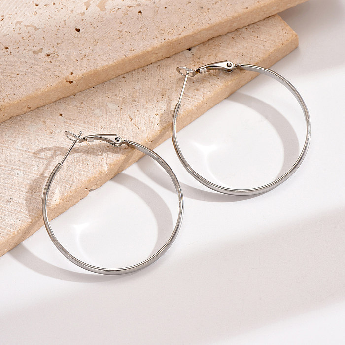 1 Pair Simple Style Round Polishing Stainless Steel  Hoop Earrings