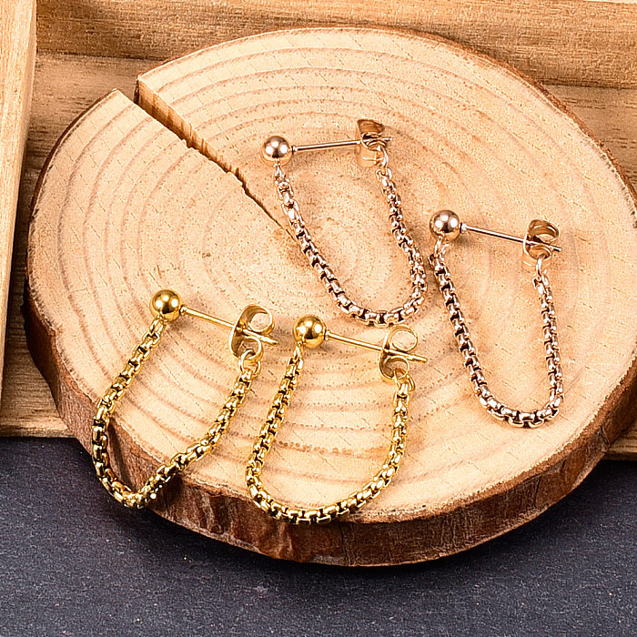 Simple Tassel Chain Rear Hanging Stainless Steel Rose Gold Stud Earrings