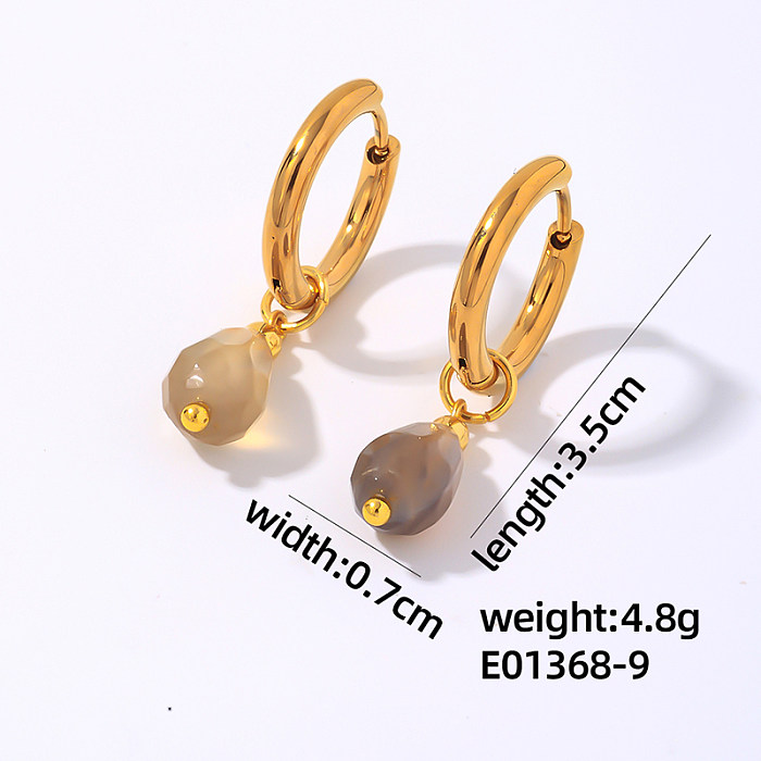 Boucles d'oreilles gouttelettes d'eau plaquées or, Style moderne et Simple, en acier inoxydable, pierre naturelle, 1 paire