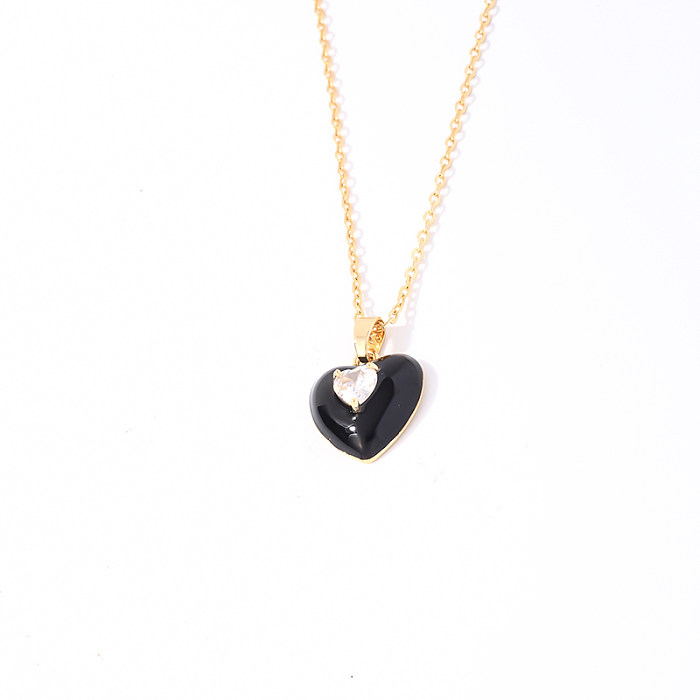 Cute Sweet Korean Style Heart Shape Stainless Steel  Zircon Pendant Necklace In Bulk